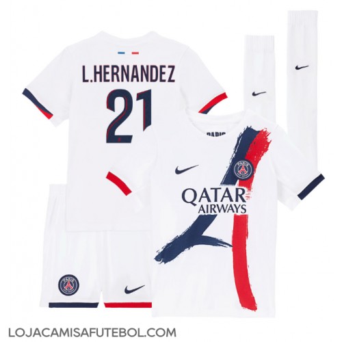 Camisa de Futebol Paris Saint-Germain Lucas Hernandez #21 Equipamento Secundário Infantil 2024-25 Manga Curta (+ Calças curtas)